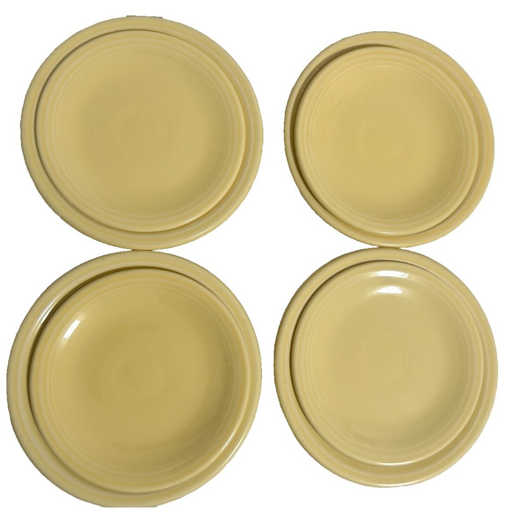 8 Homer Laughlin Fiestaware Plates 7" Salad 6" Bread Dessert Pale Yellow 4 each